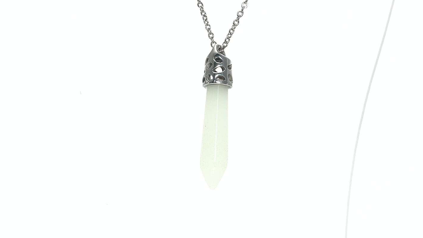 Blue Night Glow Resin Pendant Necklace (20 Inches) in Stainless Steel