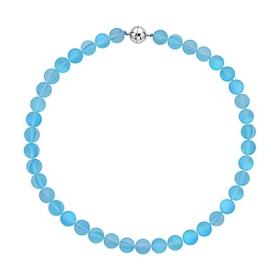 Simulated Aqua Blue Color Mystic Topaz Beaded Stretch Bracelet and Necklace 20 Inches in Silvertone