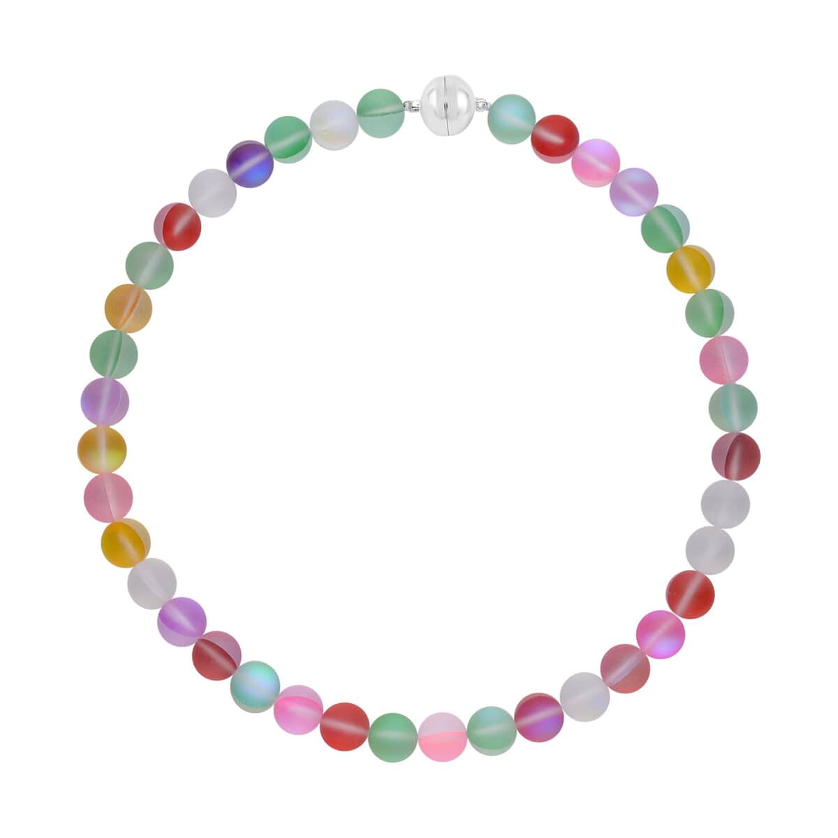 Simulated Multi Color Glass Beaded Stretch Bracelet and Necklace (20 Inches) in Silvertone image number 2