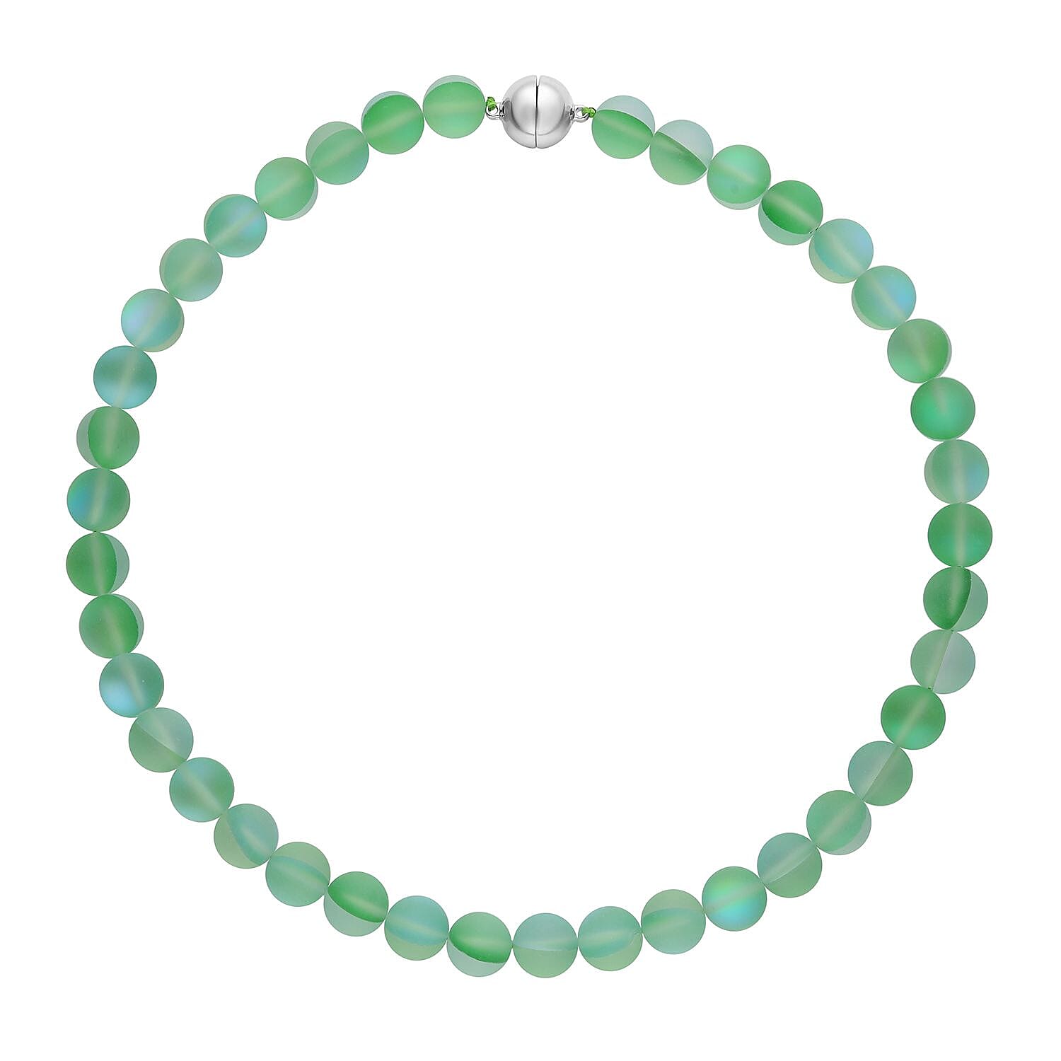 Green Magic Color Glass Beaded Stretch Bracelet and Necklace 20 Inches in Silvertone