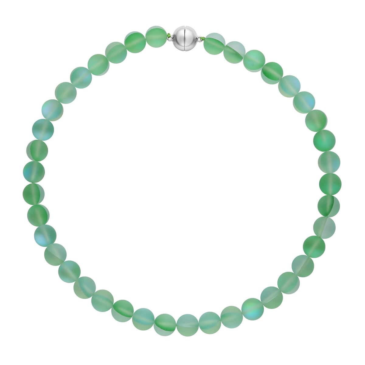 Green Magic Color Glass Beaded Stretch Bracelet and Necklace 20 Inches in Silvertone image number 2