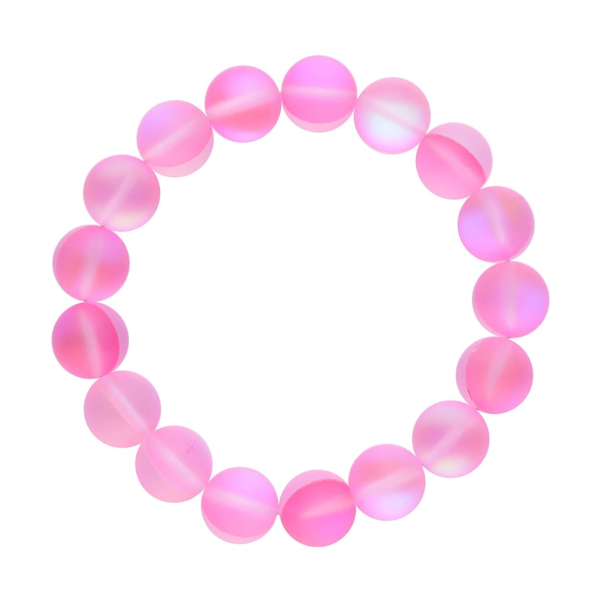 Fuchsia Magic Color Glass Beaded Stretch Bracelet and Necklace 20 Inches in Silvertone image number 6