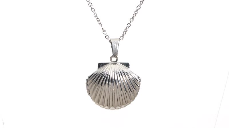 Openable Sea Shell Pendant Necklace (20 Inches) in Stainless Steel