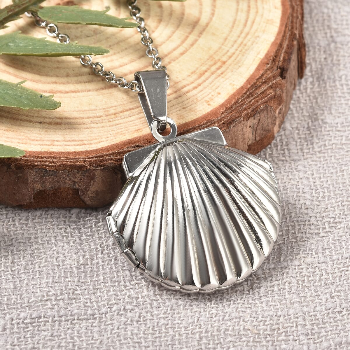 Openable Sea Shell Pendant Necklace (20 Inches) in Stainless Steel image number 1