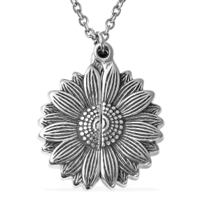 Openable Sunflower Pendant Necklace 20 Inches in Stainless Steel