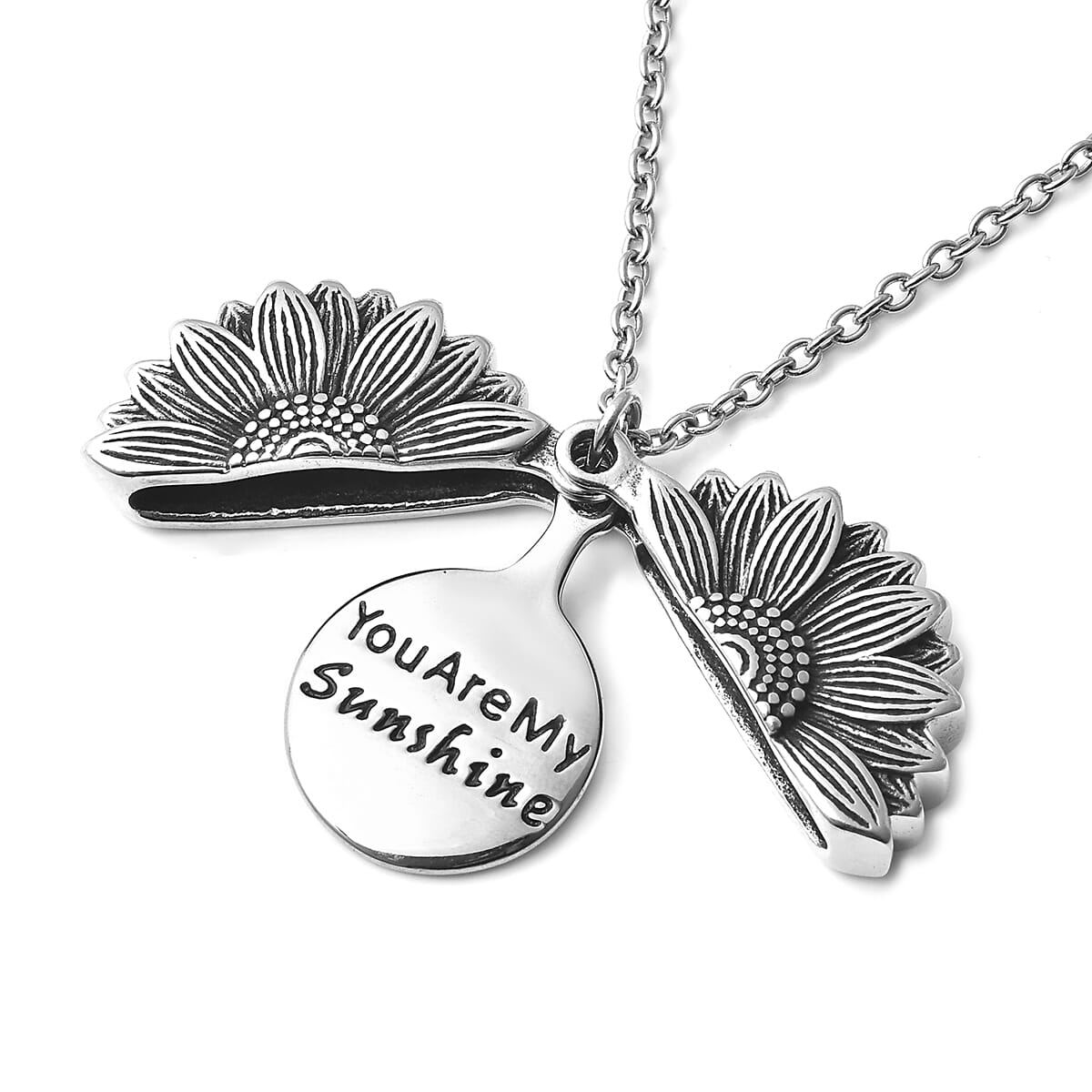 Openable Sunflower Pendant Necklace 20 Inches in Stainless Steel image number 5