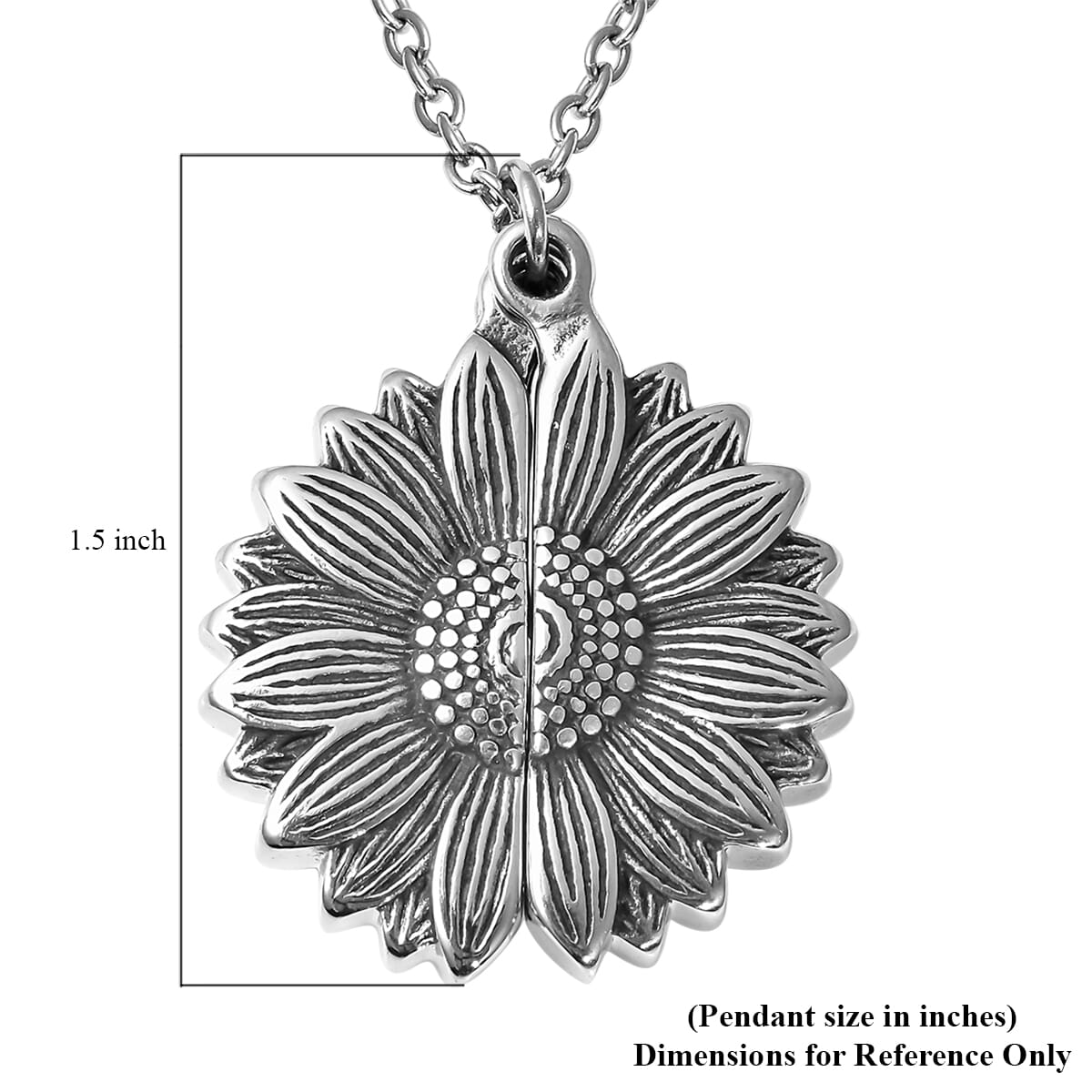Openable Sunflower Pendant Necklace 20 Inches in Stainless Steel image number 6