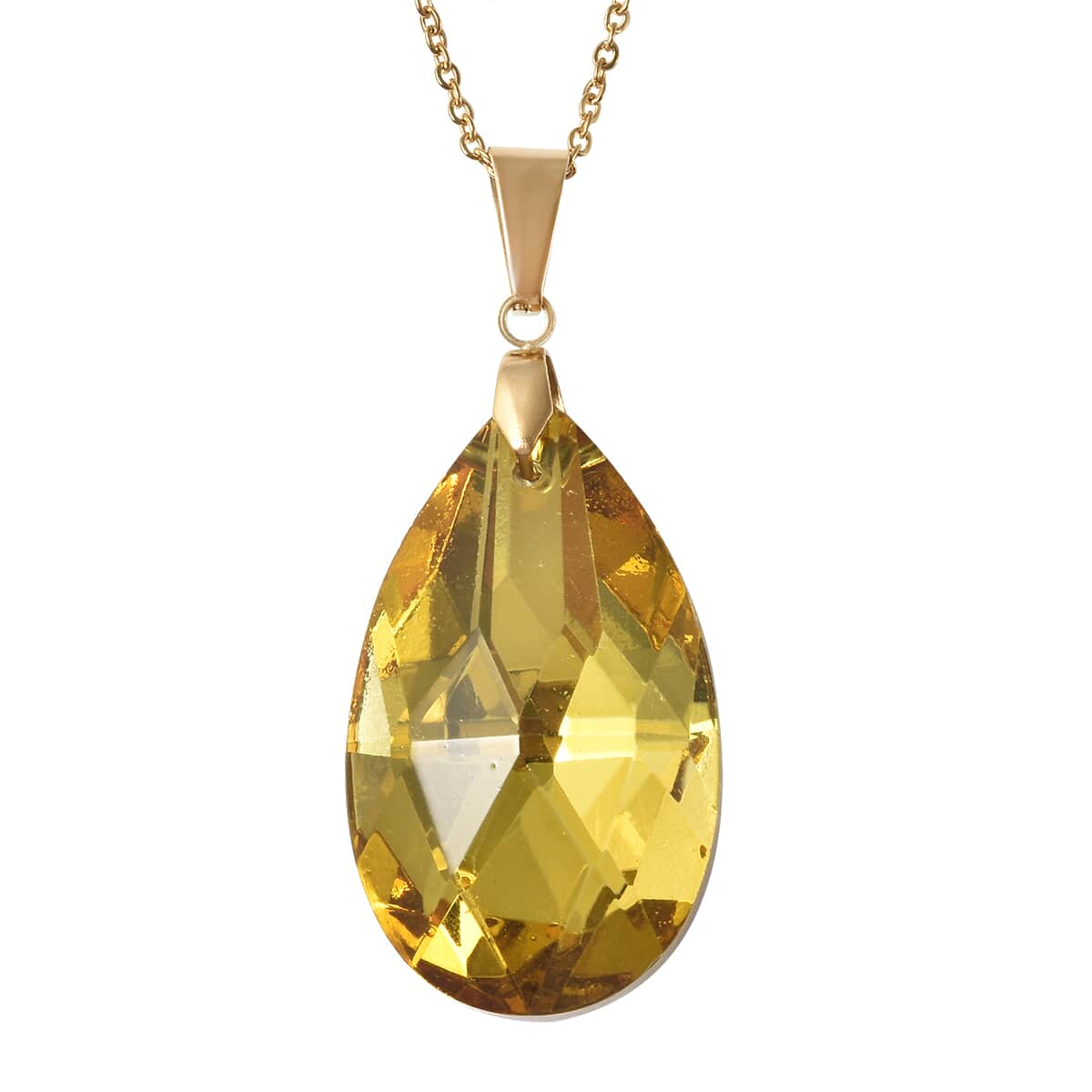 Simulated Yellow Sapphire Drop Earrings and Drop Pendant Necklace 20 Inches in ION Plated Yellow Gold Stainless Steel image number 2