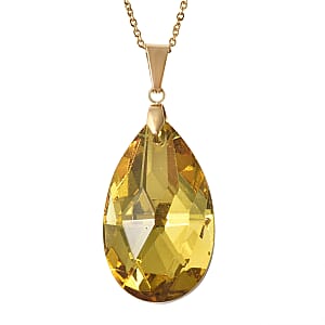 Simulated Yellow Sapphire Drop Earrings and Drop Pendant Necklace 20 Inches in ION Plated Yellow Gold Stainless Steel