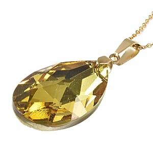 Simulated Yellow Sapphire Drop Earrings and Drop Pendant Necklace 20 Inches in ION Plated Yellow Gold Stainless Steel