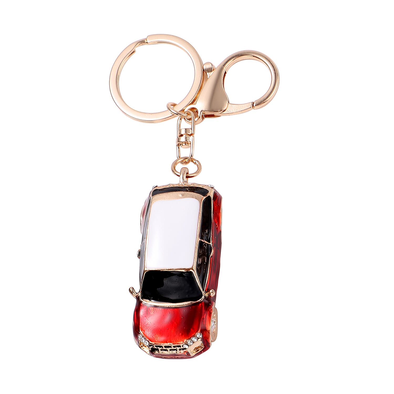 Set of 3 Resin, White and Black Austrian Crystal, Enameled Car, Panda and Owl Keychain in Goldtone and Rosetone 2.30 ctw