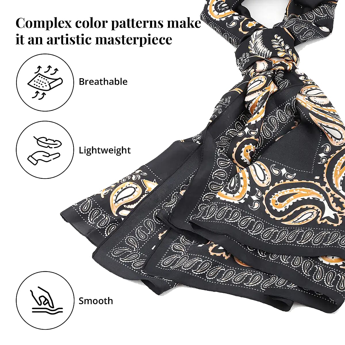 Set of 2 Strada White Crystal Japanese Movement Watch with Black Vegan Leather Strap and Black Print Polyester Scarf image number 3