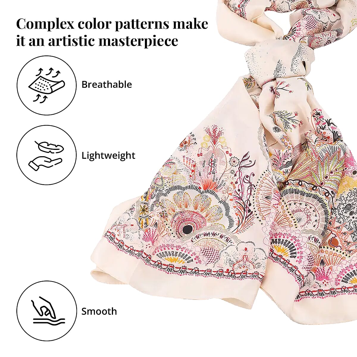 Set of 2 Strada White Crystal Japanese Movement Watch with Rose Vegan Leather Strap and Pink Print Polyester Scarf image number 3