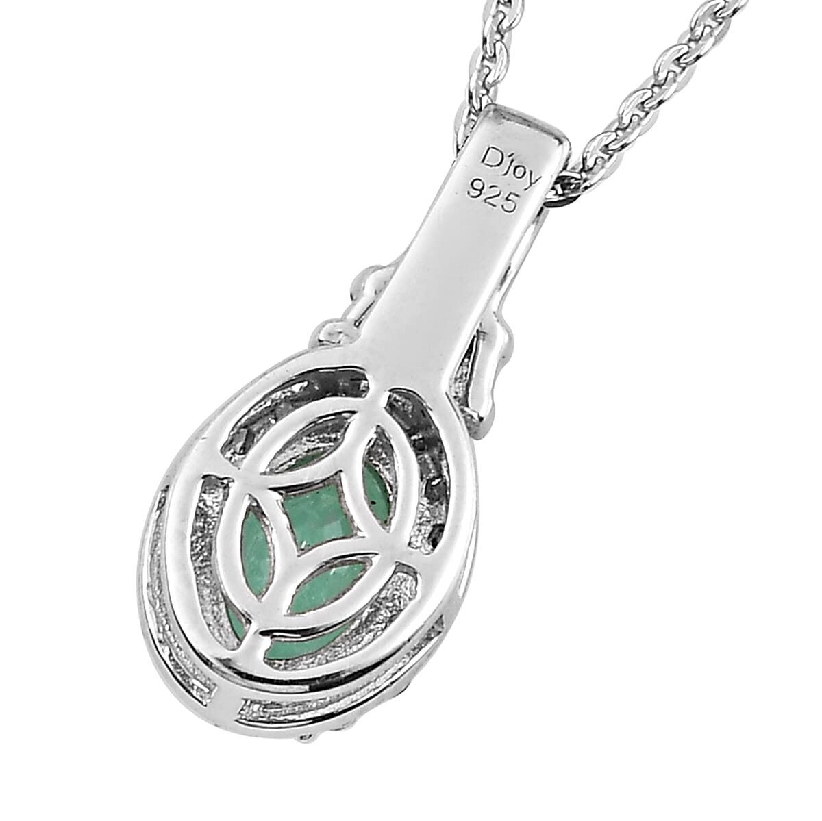 Kagem Zambian Emerald and Diamond Pendant Necklace 20 Inches in Platinum Over Sterling Silver 0.90 ctw