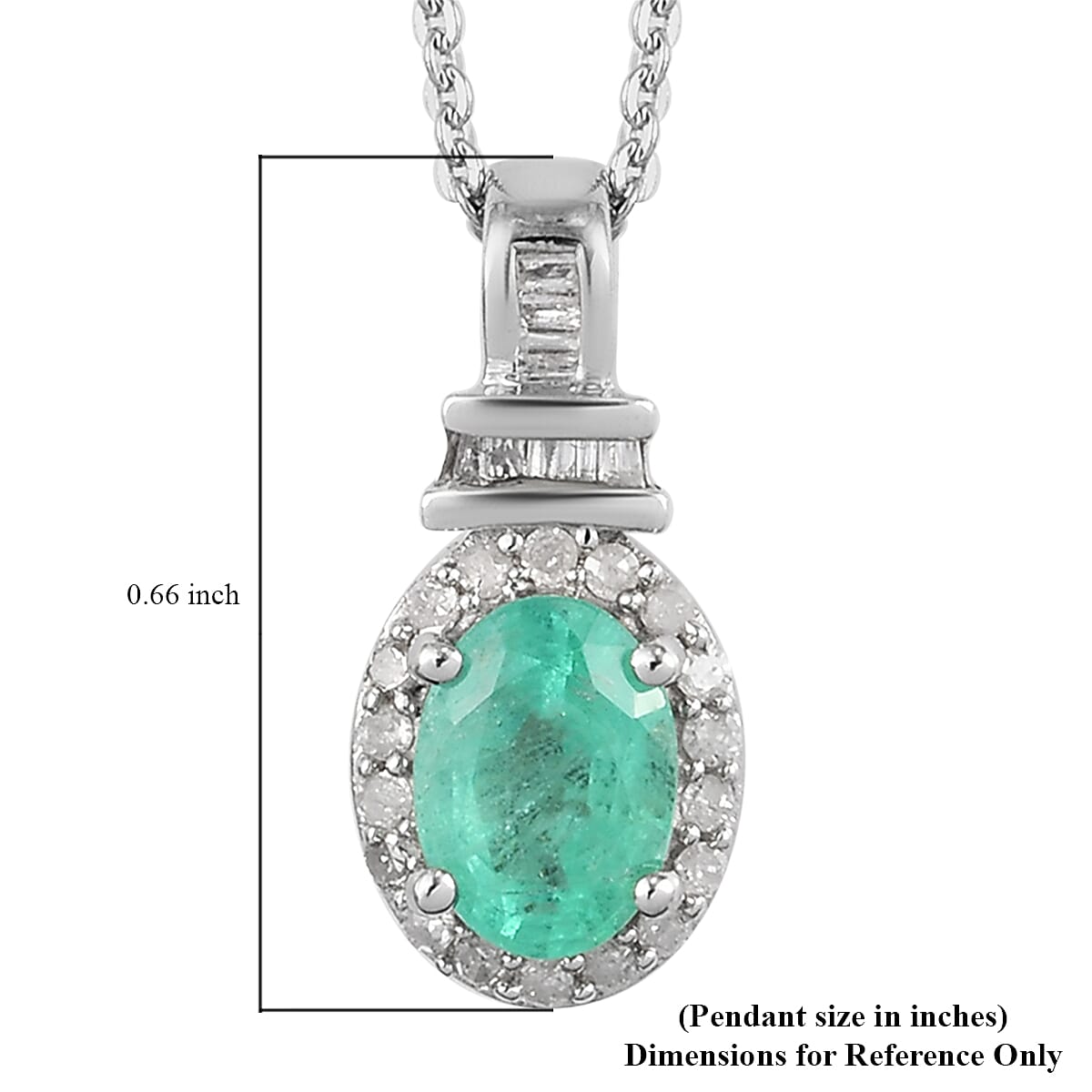 Kagem Zambian Emerald and Diamond Pendant Necklace 20 Inches in Platinum Over Sterling Silver 0.90 ctw