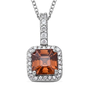 Asscher Cut Tanzanian Sunset Zircon and Natural White Zircon Pendant Necklace 18 Inches in Sterling Silver 3.00 ctw