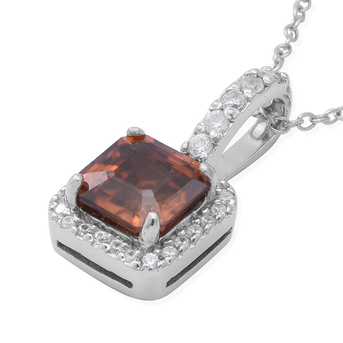 Asscher Cut Tanzanian Sunset Zircon and Natural White Zircon Pendant Necklace 18 Inches in Sterling Silver 3.00 ctw image number 2