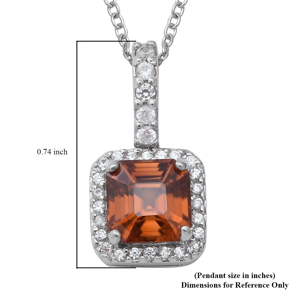Asscher Cut Tanzanian Sunset Zircon and Natural White Zircon Pendant Necklace 18 Inches in Sterling Silver 3.00 ctw image number 4