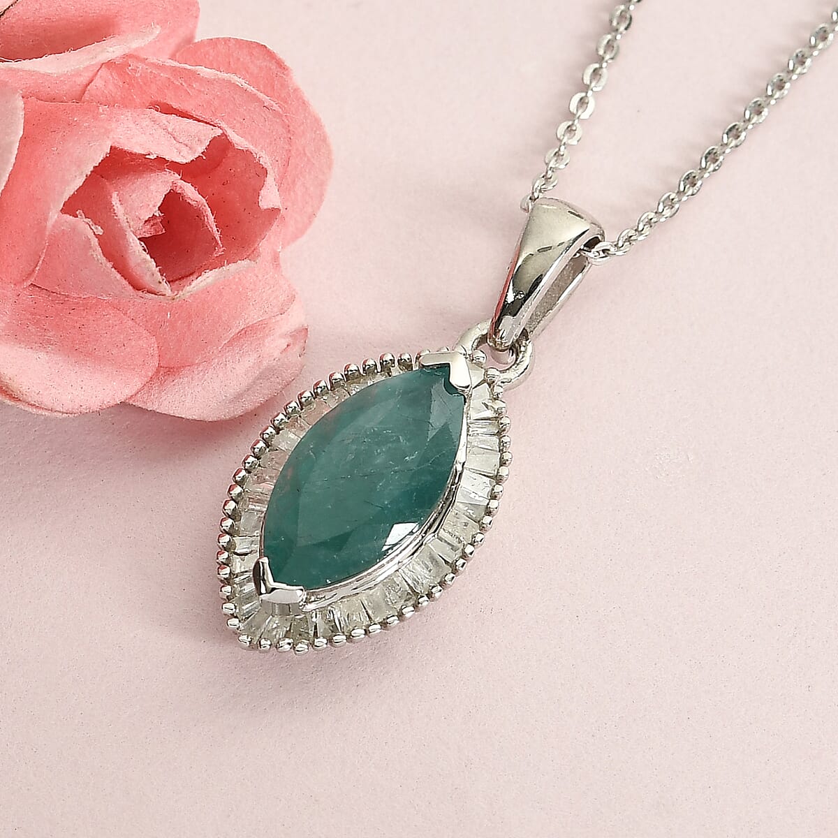 Grandidierite and Diamond Halo Pendant Necklace 20 Inches in Platinum Over Sterling Silver 2.00 ctw image number 1