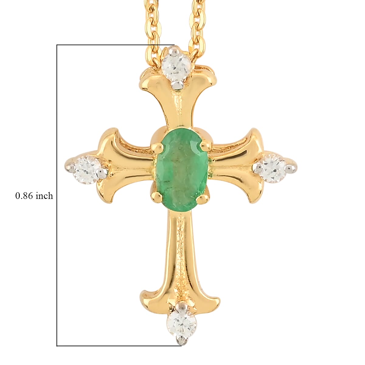 AAA Kagem Zambian Emerald and Zircon Pendant Necklace 20 Inches in Vermeil Yellow Gold Over Sterling Silver 0.30 ctw