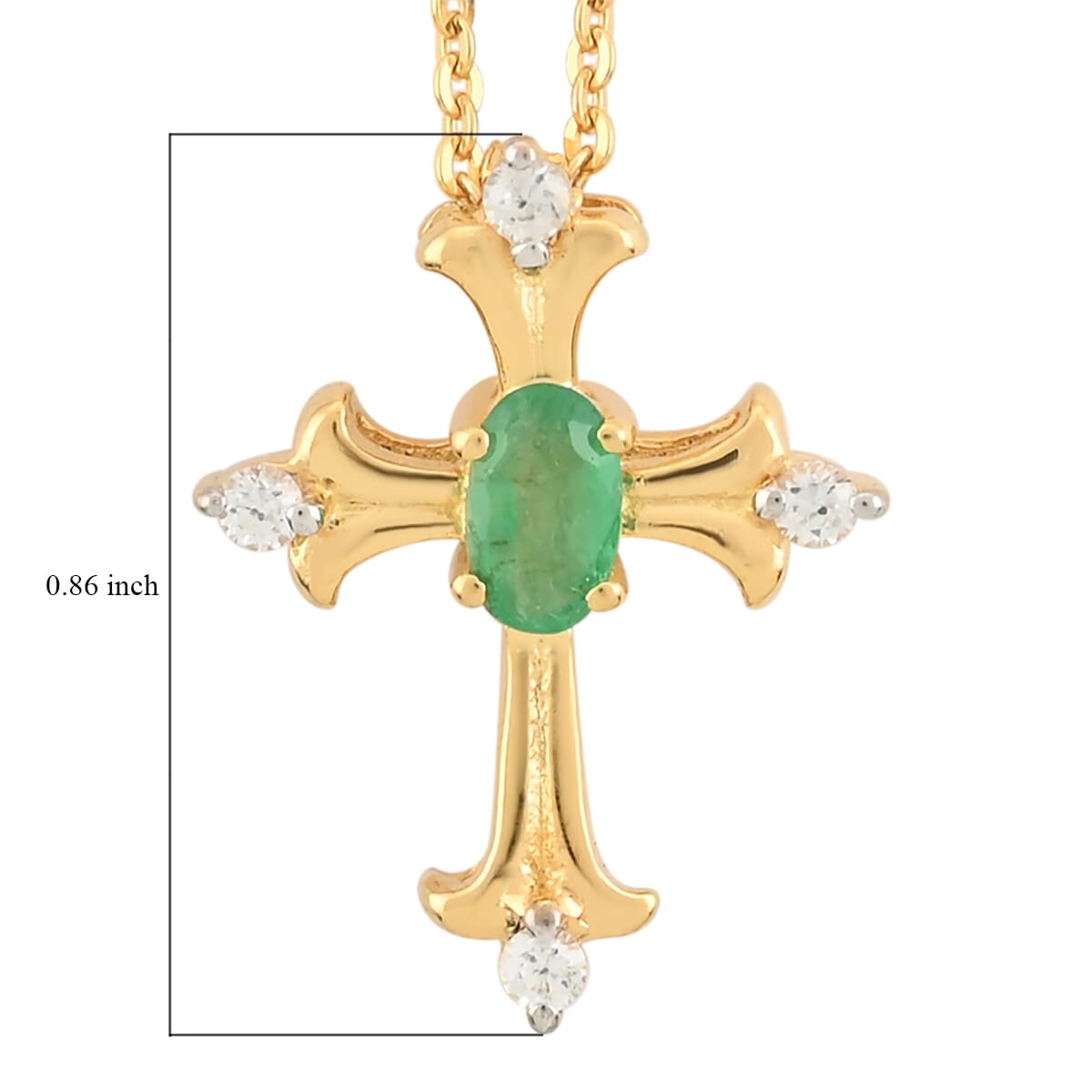 AAA Kagem Zambian Emerald and Zircon Pendant Necklace 20 Inches in Vermeil Yellow Gold Over Sterling Silver 0.30 ctw image number 4