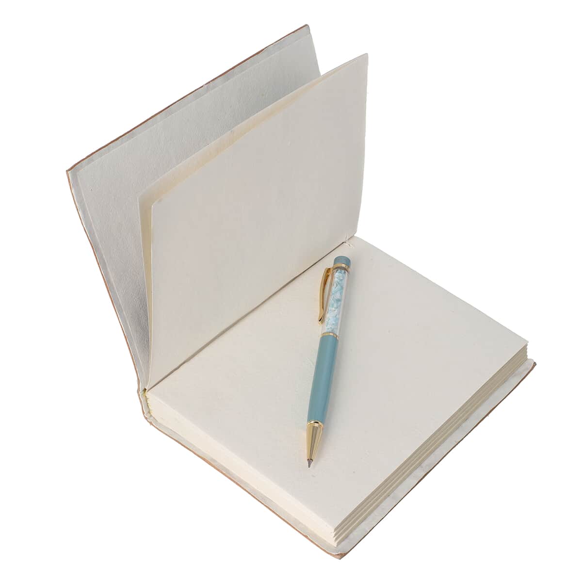 Hand-embossed Genuine Leather Diary with Handmade Papers & Larimar Green Forest Filled Ball Pen with Extra Refill  image number 7