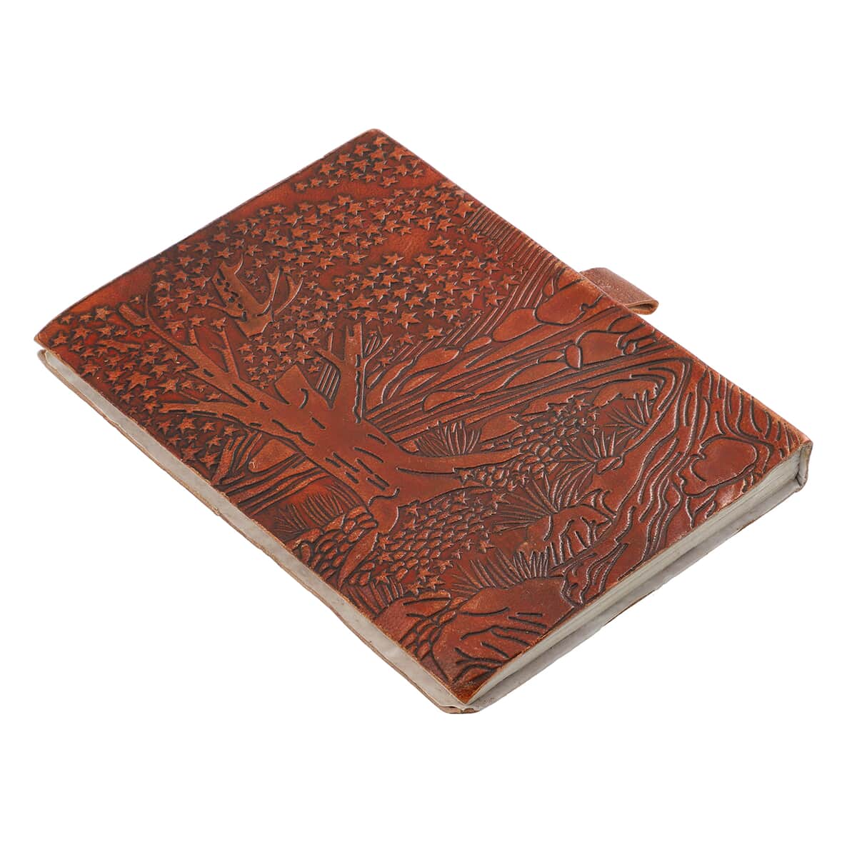 Hand-embossed Tree of life Genuine Leather Diary with Handmade Papers & Thulite filled Ball Pen with Extra Refill image number 2