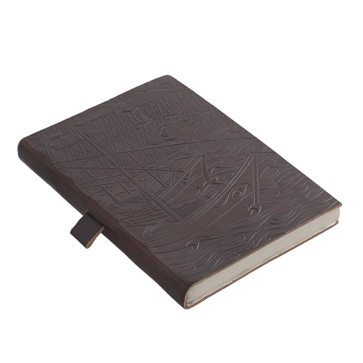 Dark Brown Hand-Embossed Genuine Leather Diary with Handmade Grandidierite filled Ball Pen with Extra Refill image number 2