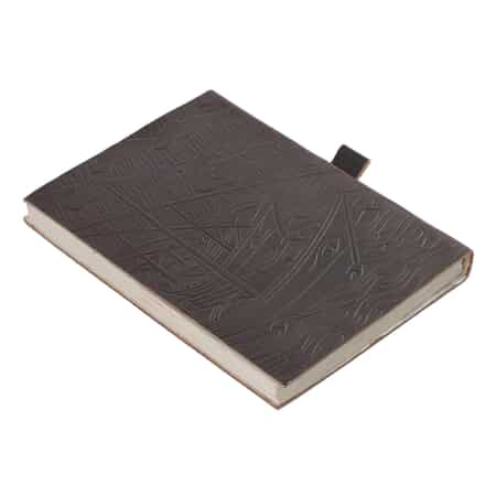 Dark Brown Hand-Embossed Genuine Leather Diary with Handmade Grandidierite filled Ball Pen with Extra Refill image number 3