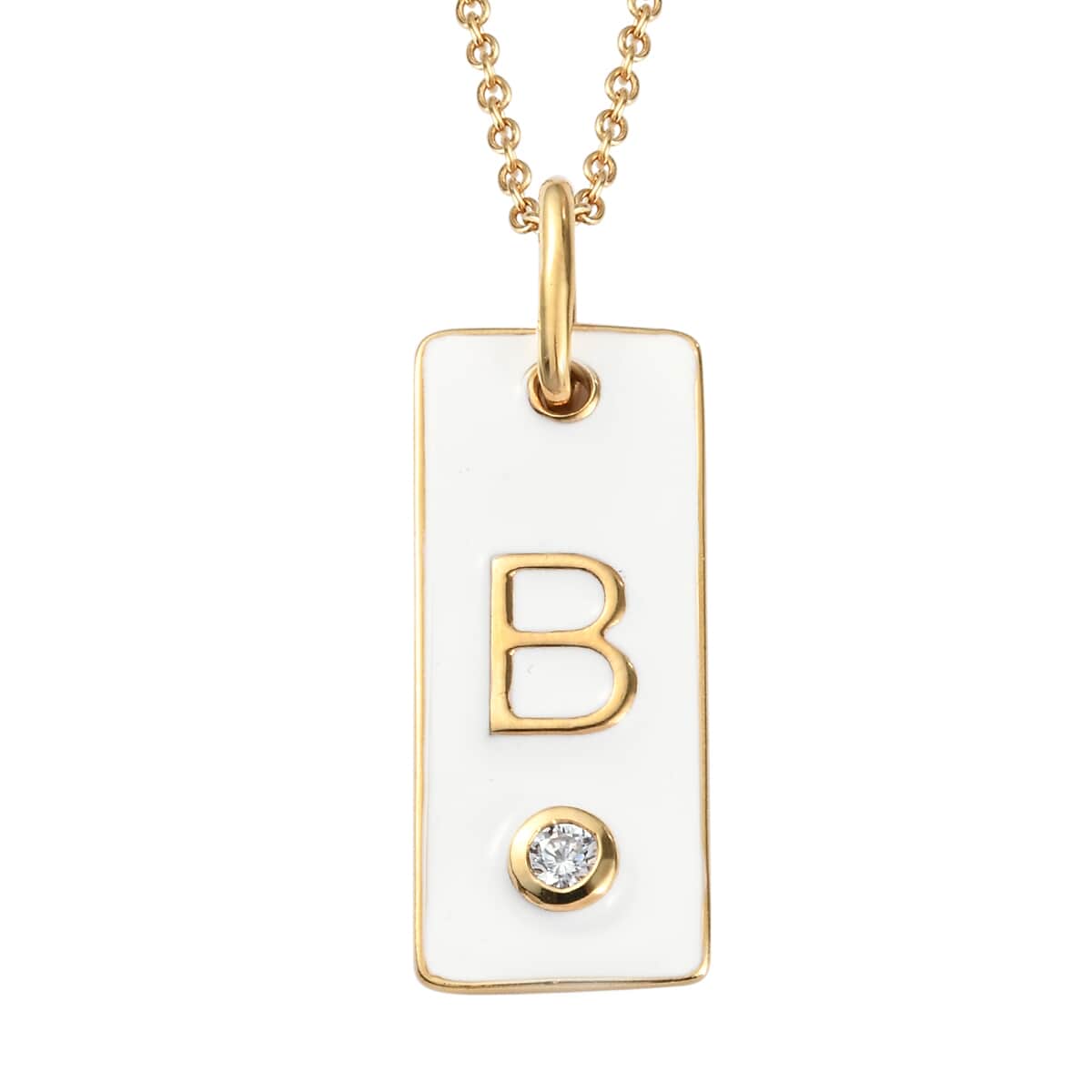 Lolos Exclusive Pick's KARIS Simulated Diamond Initial B Pendant Necklace 20 Inches in 18K YG Plated and ION Plated Yellow Gold Stainless Steel image number 0