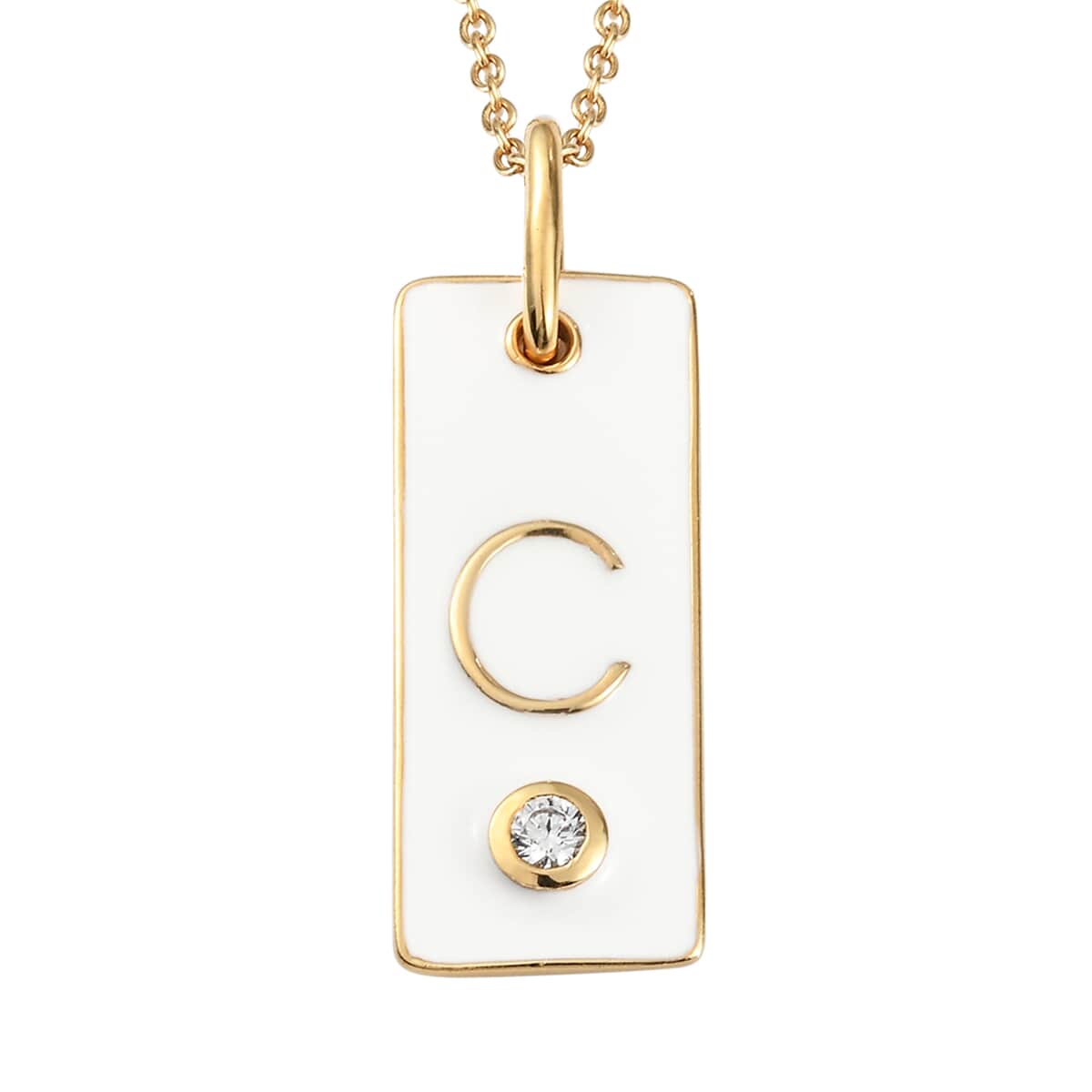 Lolos Exclusive Pick's KARIS Simulated Diamond Initial C Pendant Necklace 20 Inches in 18K YG Plated and ION Plated Yellow Gold Stainless Steel image number 0
