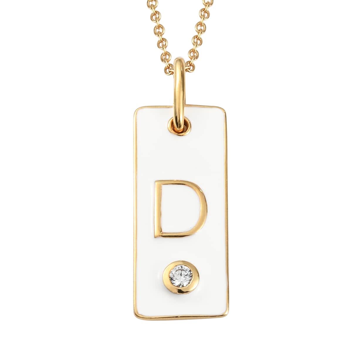 Lolos Exclusive Pick's KARIS Simulated Diamond Initial D Pendant Necklace 20 Inches in 18K YG Plated and ION Plated Yellow Gold Stainless Steel image number 0