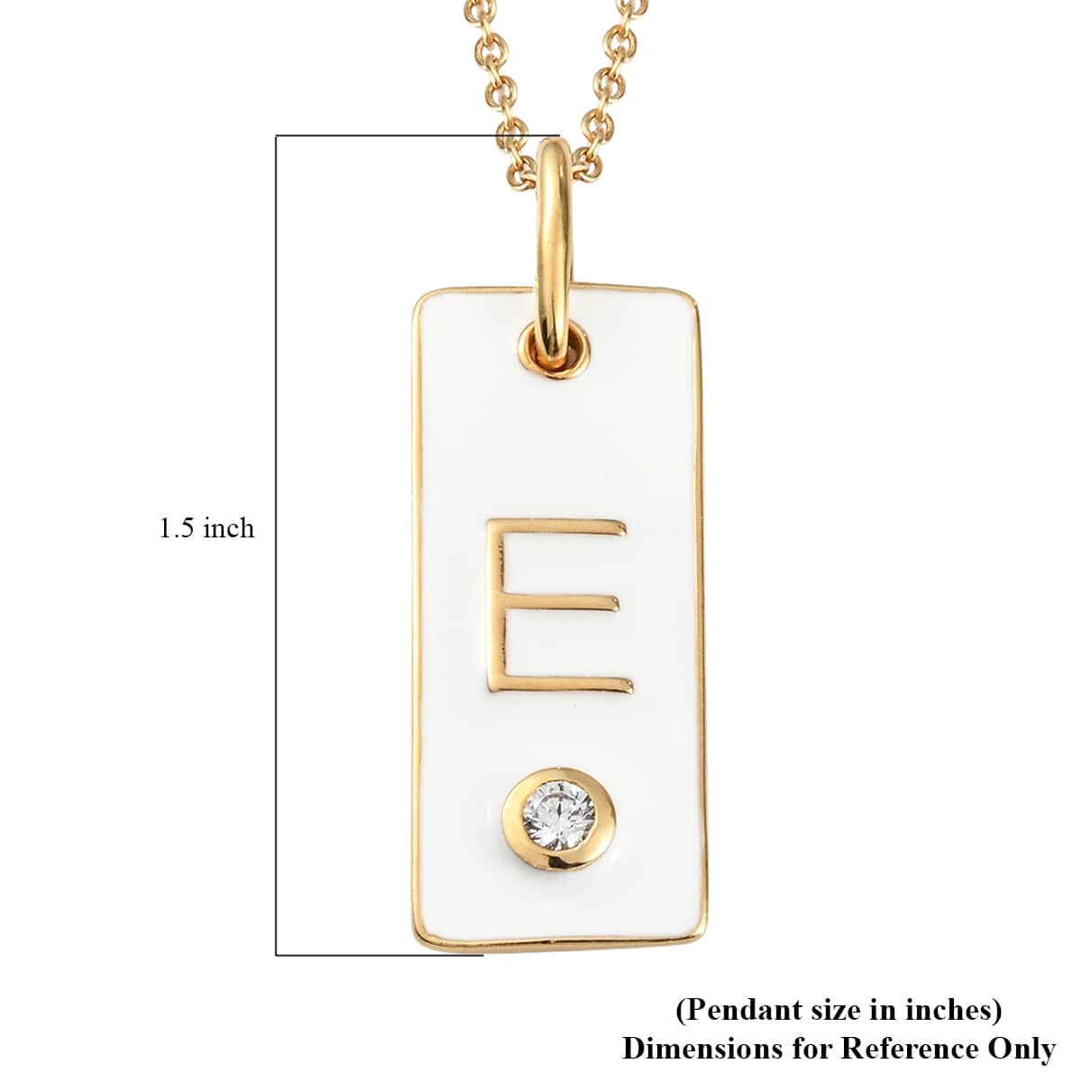 Lolos Exclusive Pick's Karis Simulated Diamond Initial E Pendant Necklace 20 Inches in 18K YG Plated and ION Plated Yellow Gold Stainless Steel image number 5
