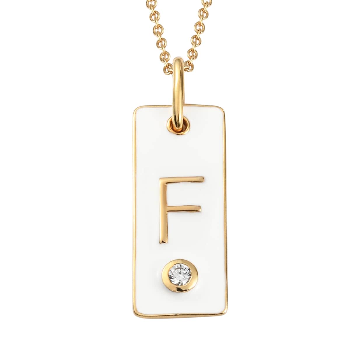 Lolos Exclusive Pick's KARIS Simulated Diamond Initial F Pendant Necklace 20 Inches in 18K YG Plated and ION Plated Yellow Gold Stainless Steel image number 0