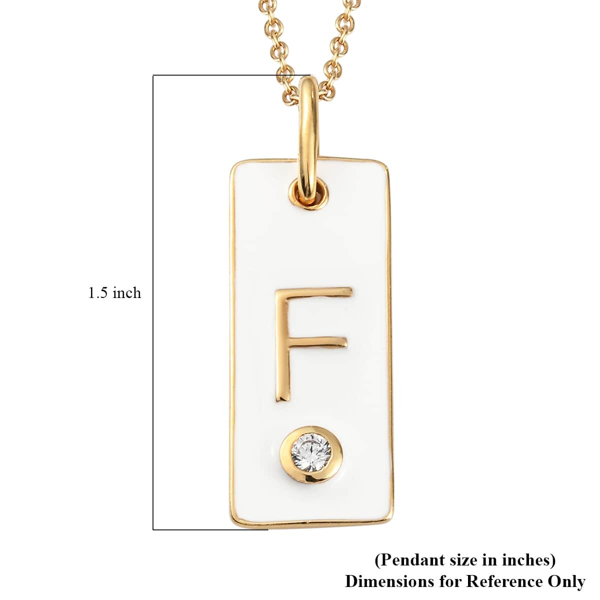 Lolos Exclusive Pick's KARIS Simulated Diamond Initial F Pendant Necklace 20 Inches in 18K YG Plated and ION Plated Yellow Gold Stainless Steel image number 5