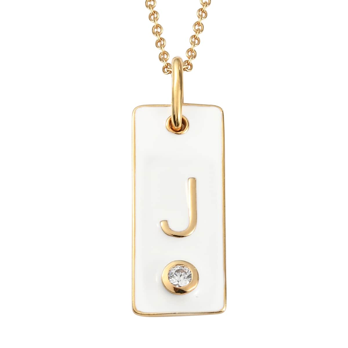 Lolos Exclusive Pick's KARIS Simulated Diamond Initial J Pendant Necklace 20 Inches in 18K YG Plated and ION Plated Yellow Gold Stainless Steel image number 0
