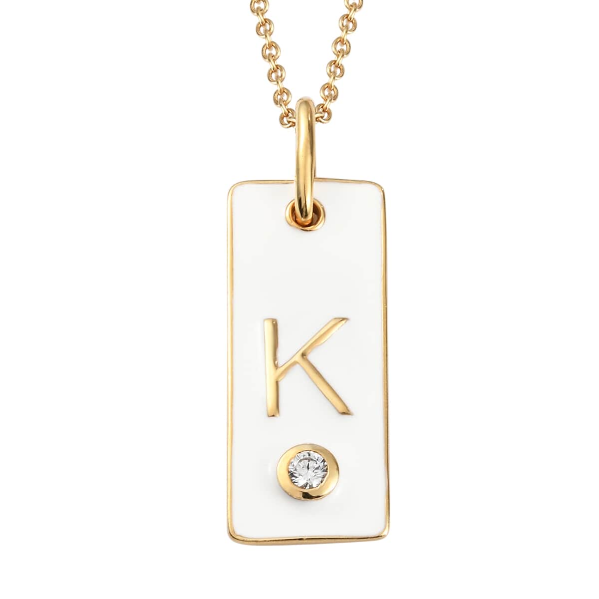 Lolos Exclusive Pick's KARIS Simulated Diamond Initial K Pendant Necklace 20 Inches in 18K YG Plated and ION Plated Yellow Gold Stainless Steel image number 0