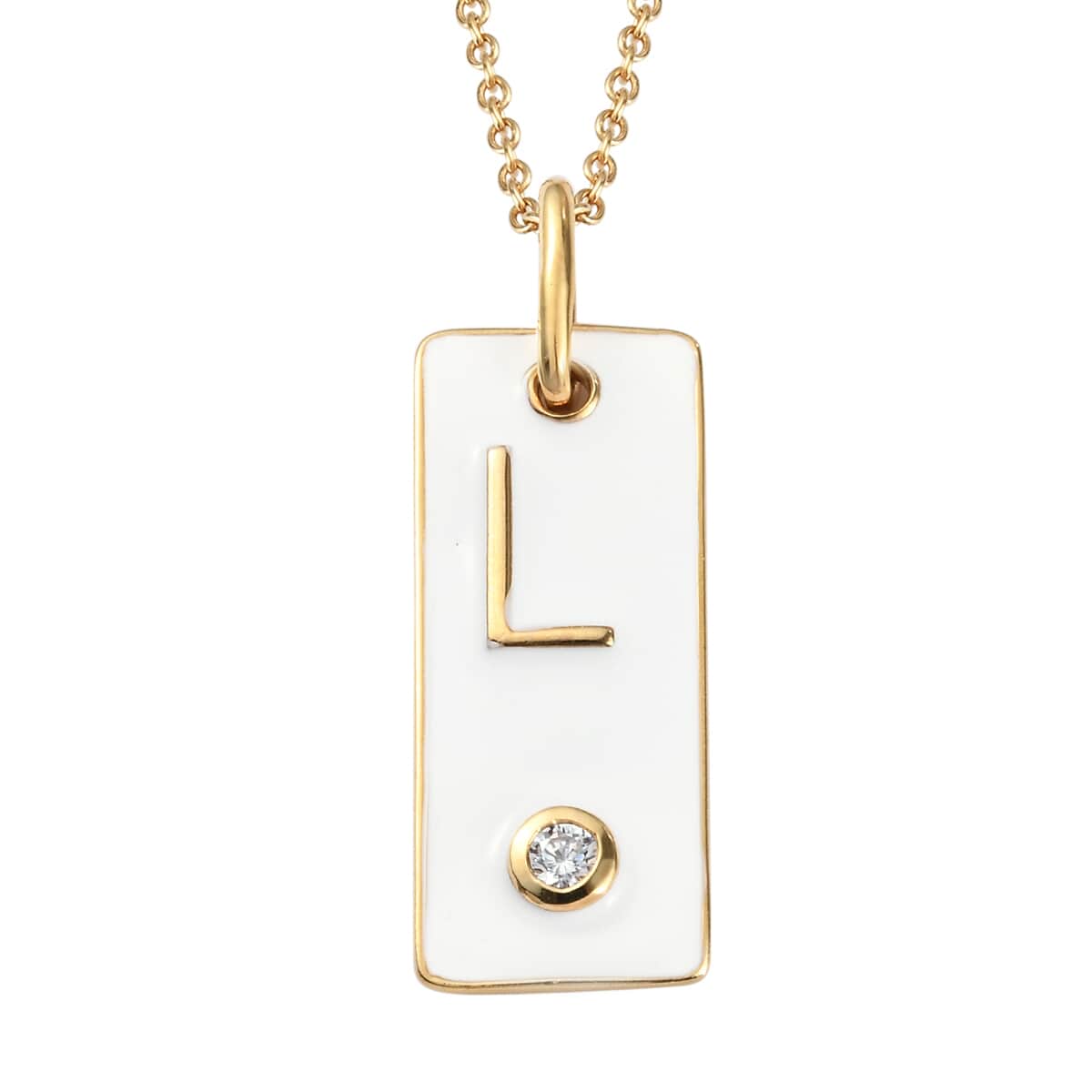 Lolos Exclusive Pick's Karis Simulated Diamond Initial L Pendant Necklace 20 Inches in 18K YG Plated and ION Plated Yellow Gold Stainless Steel image number 0