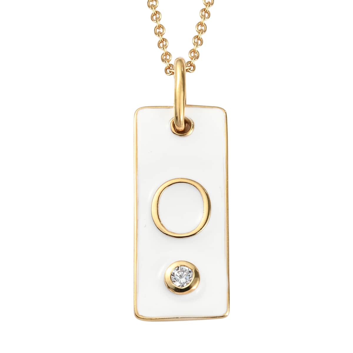 Lolos Exclusive Pick's KARIS Simulated Diamond Initial O Pendant Necklace 20 Inches in 18K YG Plated and ION Plated Yellow Gold Stainless Steel image number 0