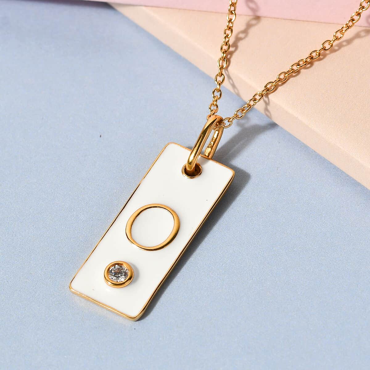 Lolos Exclusive Pick's KARIS Simulated Diamond Initial O Pendant Necklace 20 Inches in 18K YG Plated and ION Plated Yellow Gold Stainless Steel image number 1