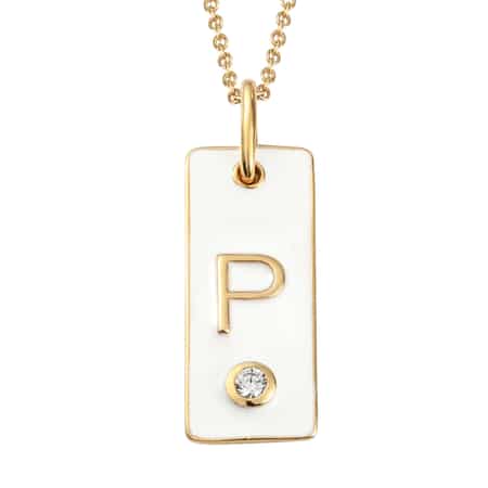 Lolos Exclusive Pick's KARIS Simulated Diamond Initial P Pendant Necklace 20 Inches in 18K YG Plated and ION Plated Yellow Gold Stainless Steel image number 0