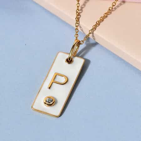 Lolos Exclusive Pick's KARIS Simulated Diamond Initial P Pendant Necklace 20 Inches in 18K YG Plated and ION Plated Yellow Gold Stainless Steel image number 1