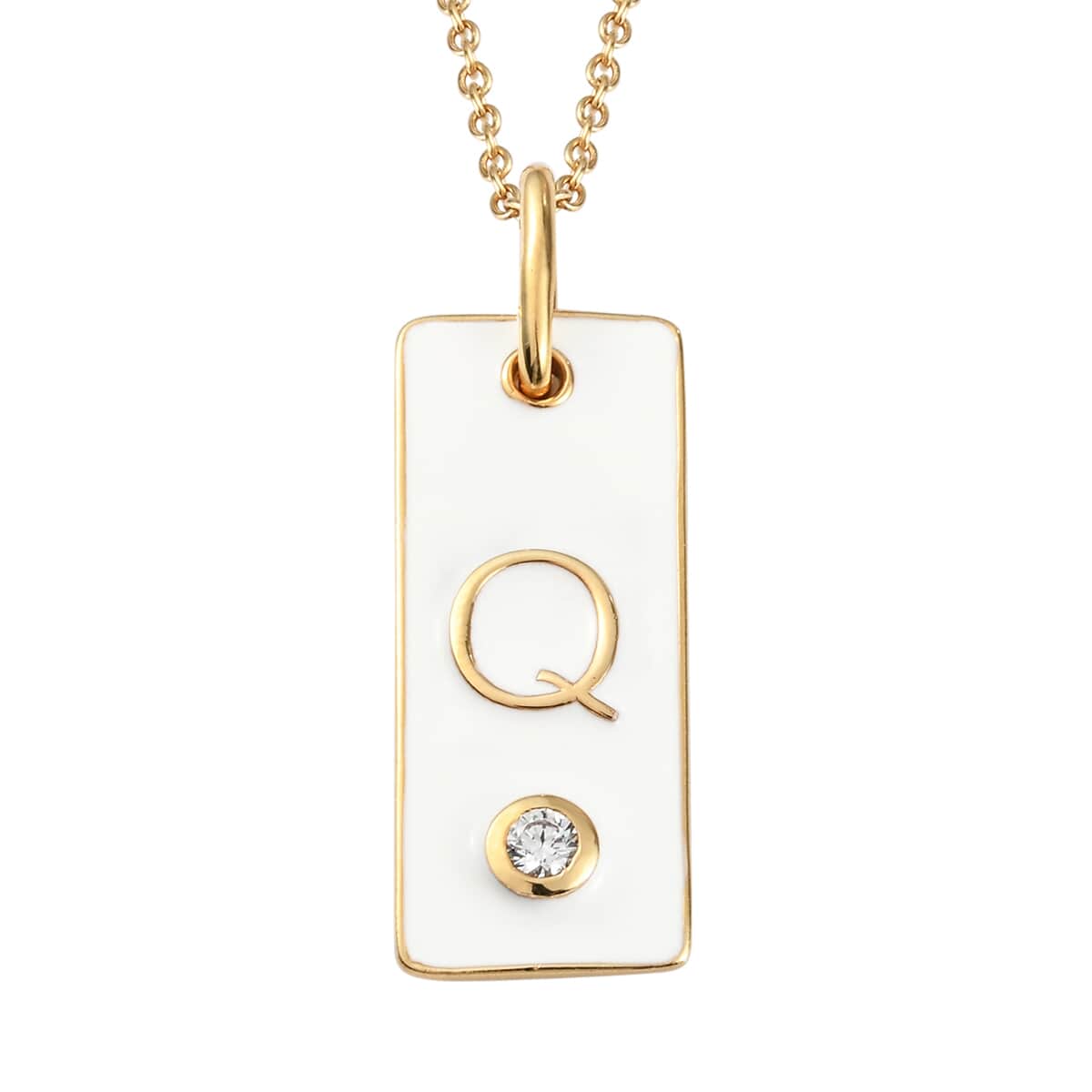 Lolos Exclusive Pick's KARIS Simulated Diamond Initial Q Pendant Necklace 20 Inches in 18K YG Plated and ION Plated Yellow Gold Stainless Steel image number 0