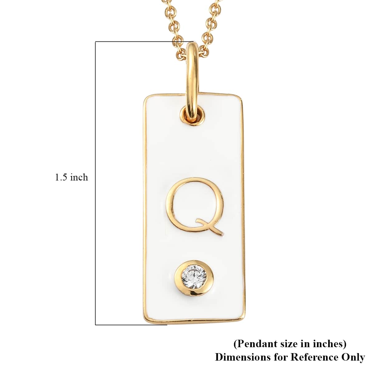Lolos Exclusive Pick's KARIS Simulated Diamond Initial Q Pendant Necklace 20 Inches in 18K YG Plated and ION Plated Yellow Gold Stainless Steel image number 5