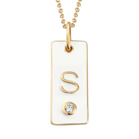 Lolos Exclusive Pick's KARIS Simulated Diamond Initial S Pendant Necklace 20 Inches in 18K YG Plated and ION Plated Yellow Gold Stainless Steel image number 0