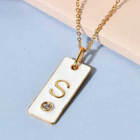 Lolos Exclusive Pick's KARIS Simulated Diamond Initial S Pendant Necklace 20 Inches in 18K YG Plated and ION Plated Yellow Gold Stainless Steel image number 1