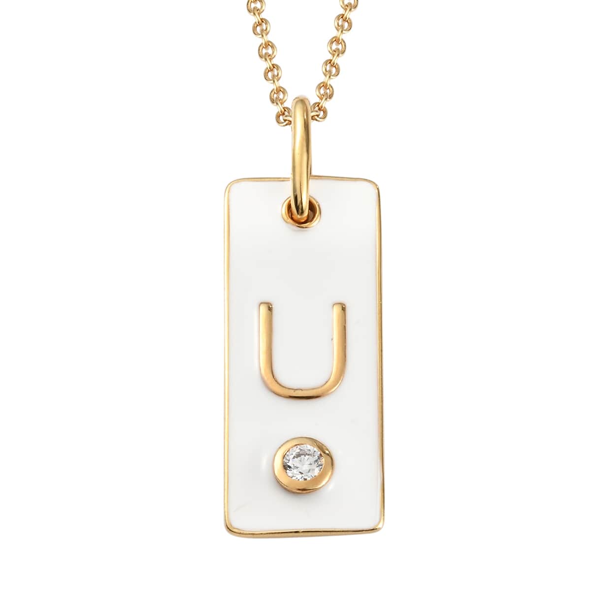 Lolos Exclusive Pick's KARIS Simulated Diamond Initial U Pendant Necklace 20 Inches in 18K YG Plated and ION Plated Yellow Gold Stainless Steel image number 0
