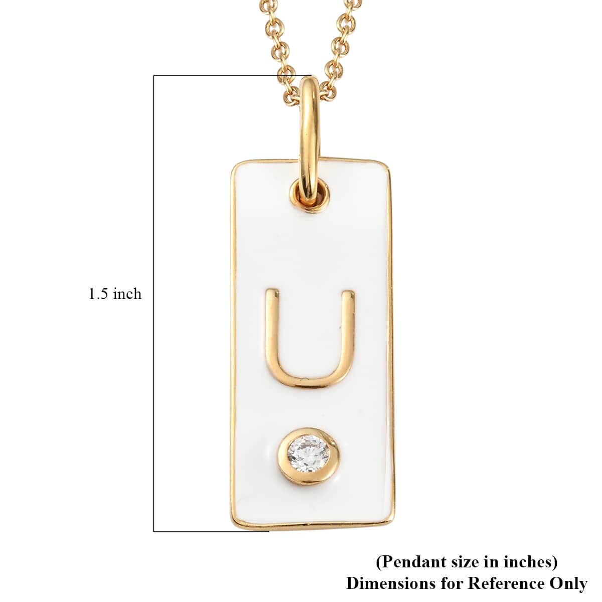 Lolos Exclusive Pick's KARIS Simulated Diamond Initial U Pendant Necklace 20 Inches in 18K YG Plated and ION Plated Yellow Gold Stainless Steel image number 5