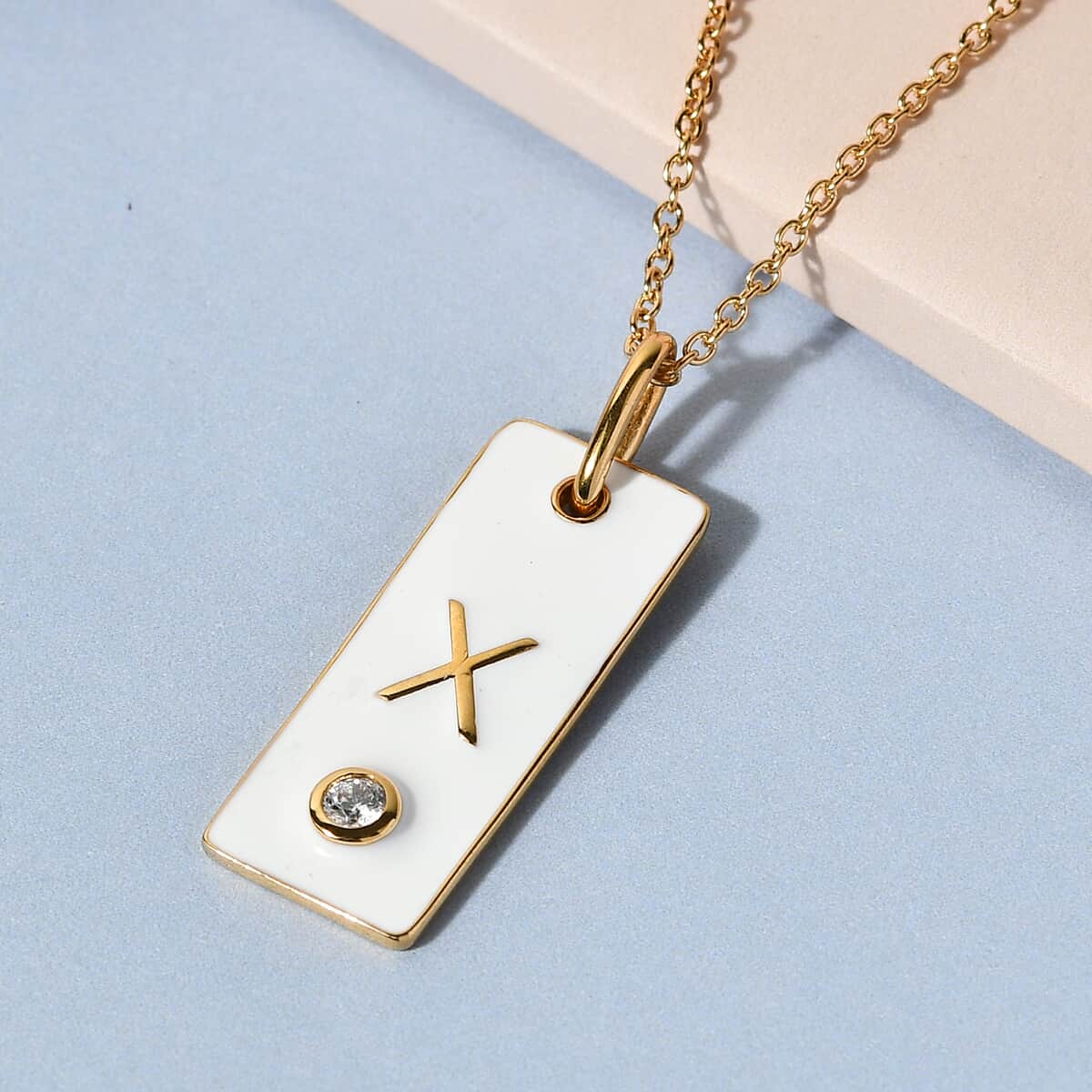 Lolos Exclusive Pick's KARIS Simulated Diamond Initial X Pendant Necklace 20 Inches in 18K YG Plated and ION Plated Yellow Gold Stainless Steel image number 1