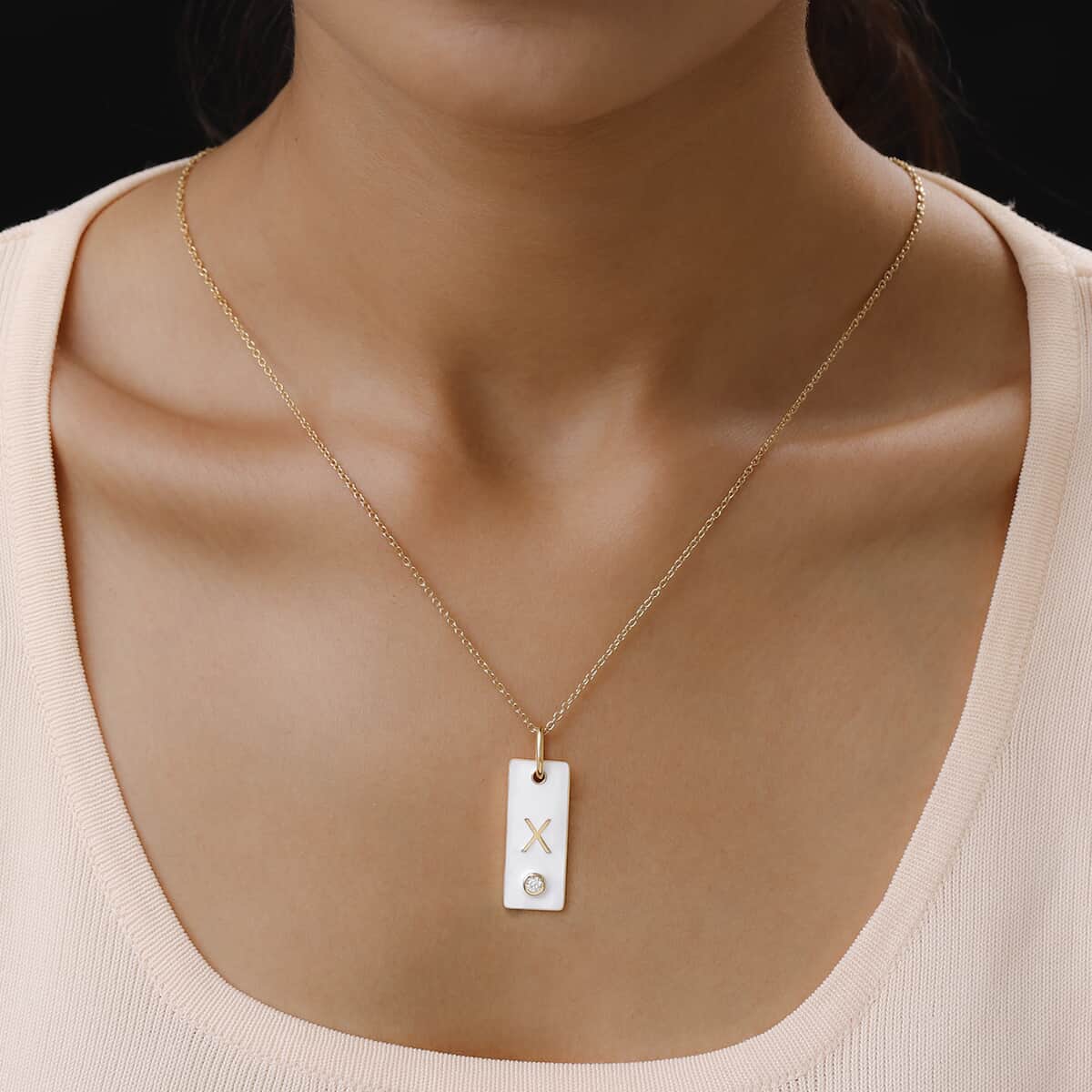 Lolos Exclusive Pick's KARIS Simulated Diamond Initial X Pendant Necklace 20 Inches in 18K YG Plated and ION Plated Yellow Gold Stainless Steel image number 2